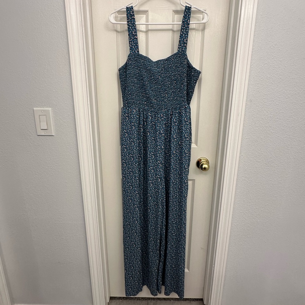Teal Floral wide leg sleeveless overall size XL